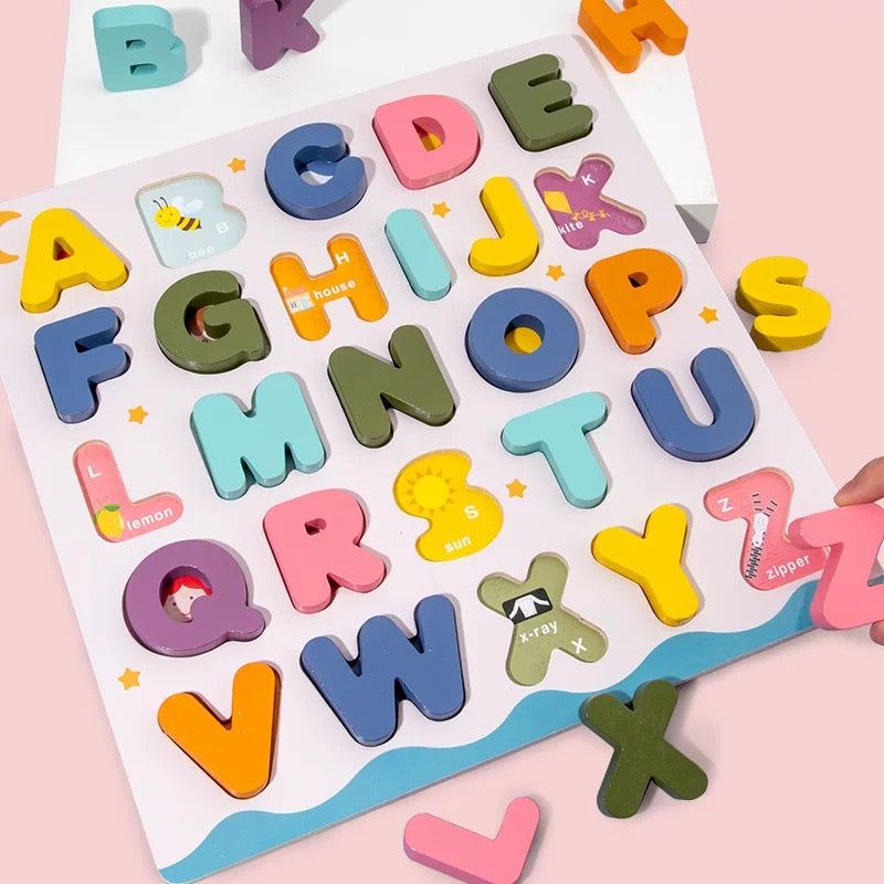 Rompecabezas didáctico de madera –Números y letras 3D